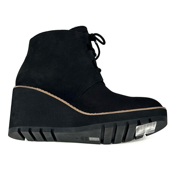 Eileen Fisher Alpine Black Nubuck Wedge Bootie Womens 8 Real Shearling New $275 - Picture 5 of 11